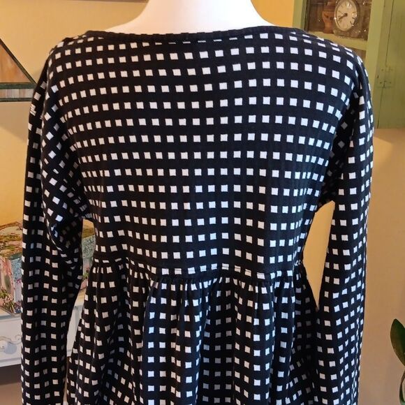 Joan Vass. USA  Windowpane Knit Dress. Empire Waist, Soft Knit,  Schoolgirlcore - Picture 7 of 12